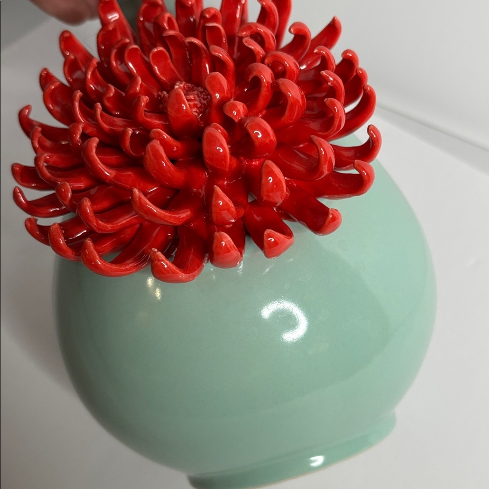 Anthropologie 3D Applied Chrysanthemum Vase Light Blue & Coral (approx 9.25โ) - Picture 16 of 16